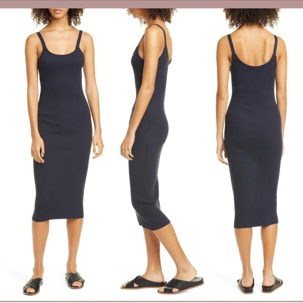 NWT $195‎ Vince [ XL ] Rib Camisole Bodycon Midi Dress in Costal Blue #Q285